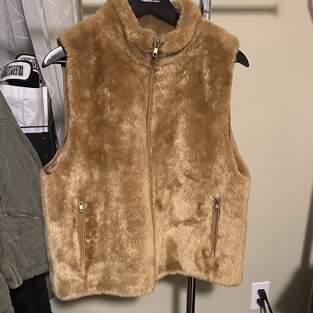 J. Crew Beige Faux Fur Vest